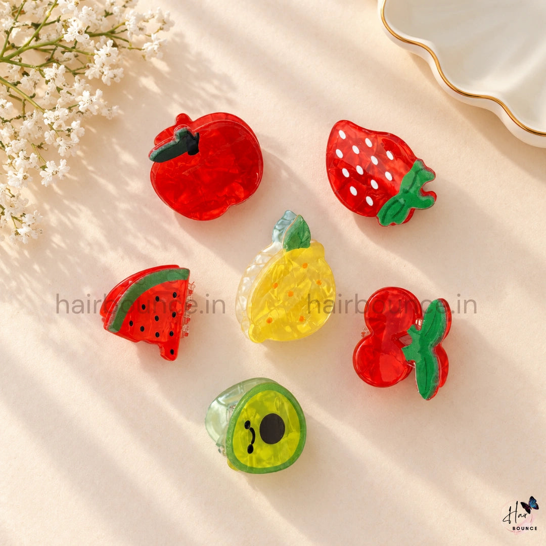 Colourful Fruit Mini Hair Claw Clips for Girls – Pack of 6