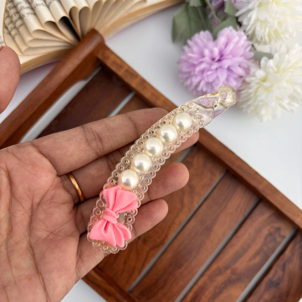 Colourful Bow Pearl Banana Clip - Large