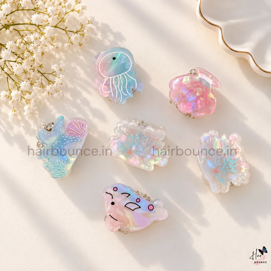 Pearl Ocean Mini Hair Claw Clips for Girls – Pack of 6