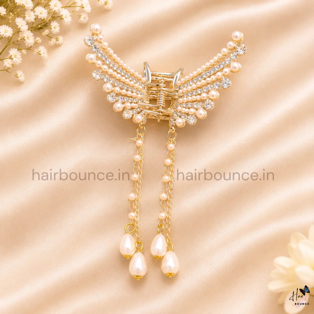 Pearl Stone Butterfly Hanging Hair Claw