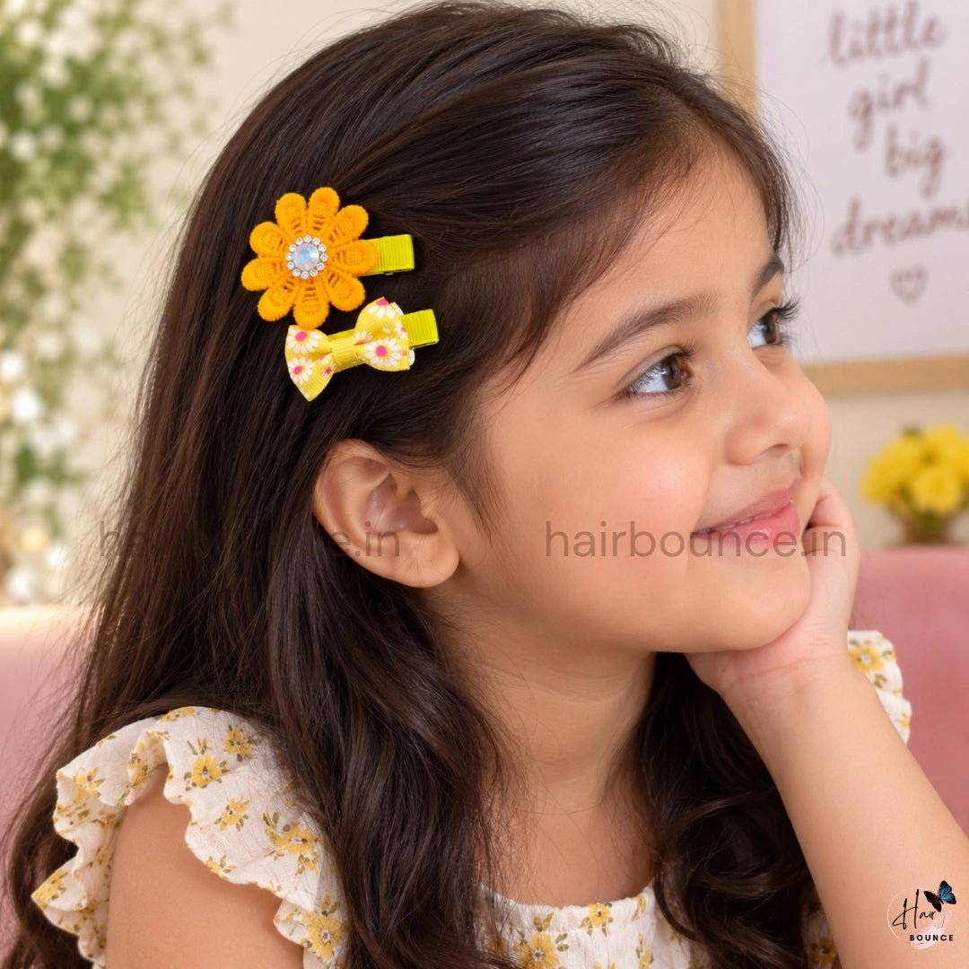 Floral Bow Alligator Hair Clips for Girls – Pack of 2