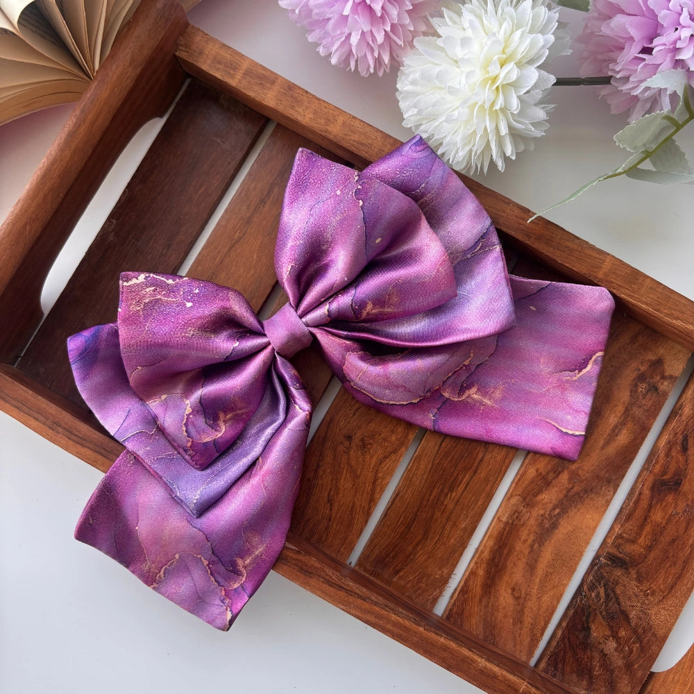 Amethyst Marble Triple Layer Satin Bow