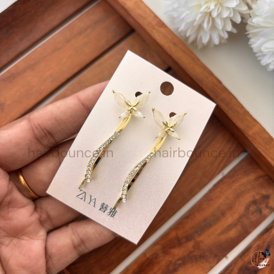 Elegant Butterfly Crystal Hair Pins – Gold Rhinestone Butterfly Hair Clips (Set of 2)