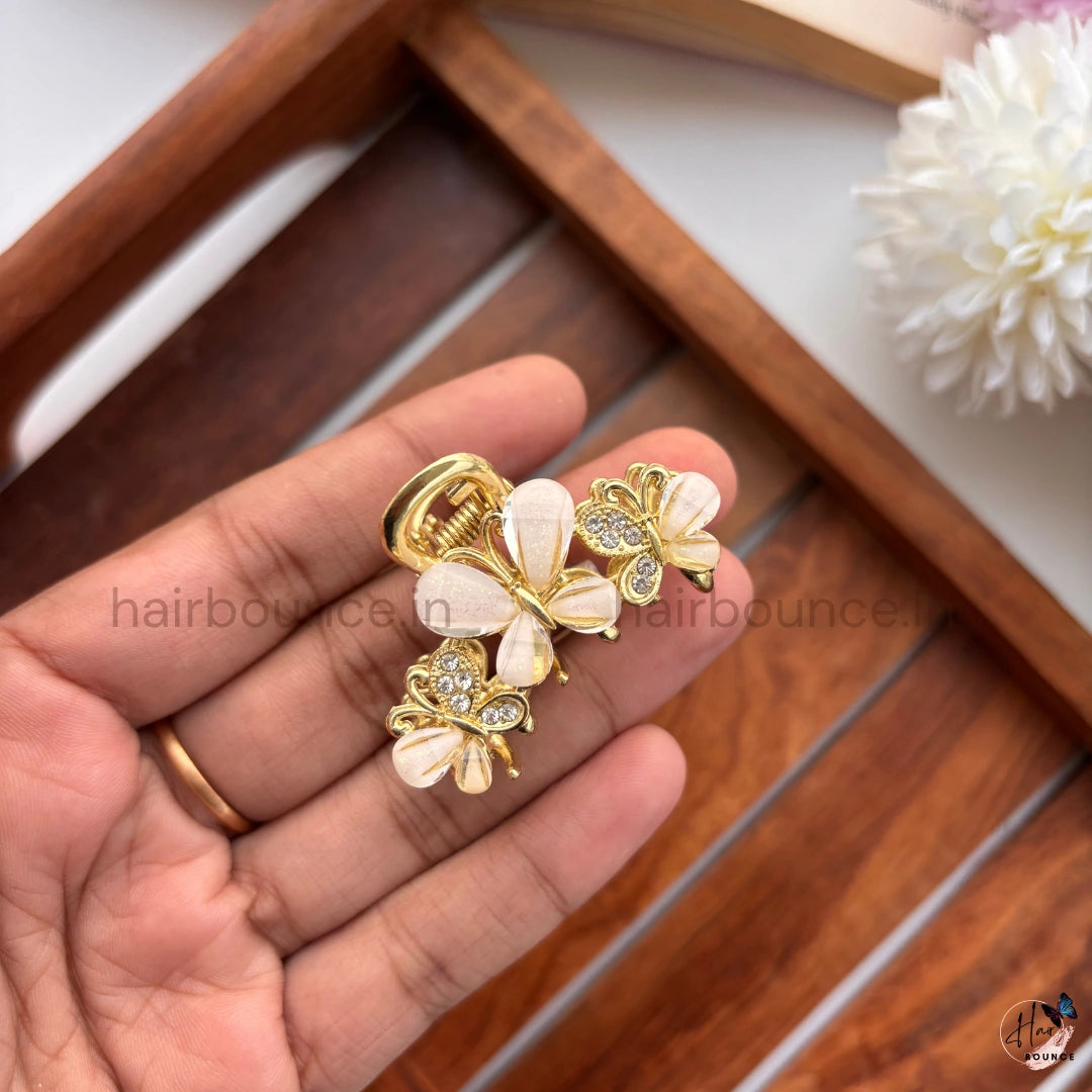 Gold Finish Premium Pearl Floral Metal Hair Claw – Medium