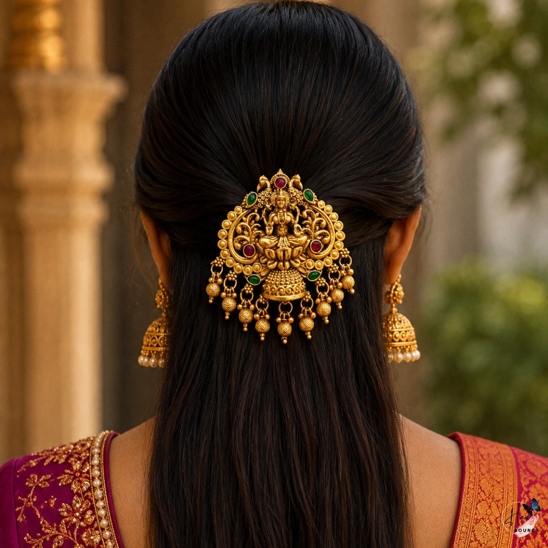 Lakshmi Kemp Jada Billa with Gold Bead Hangings