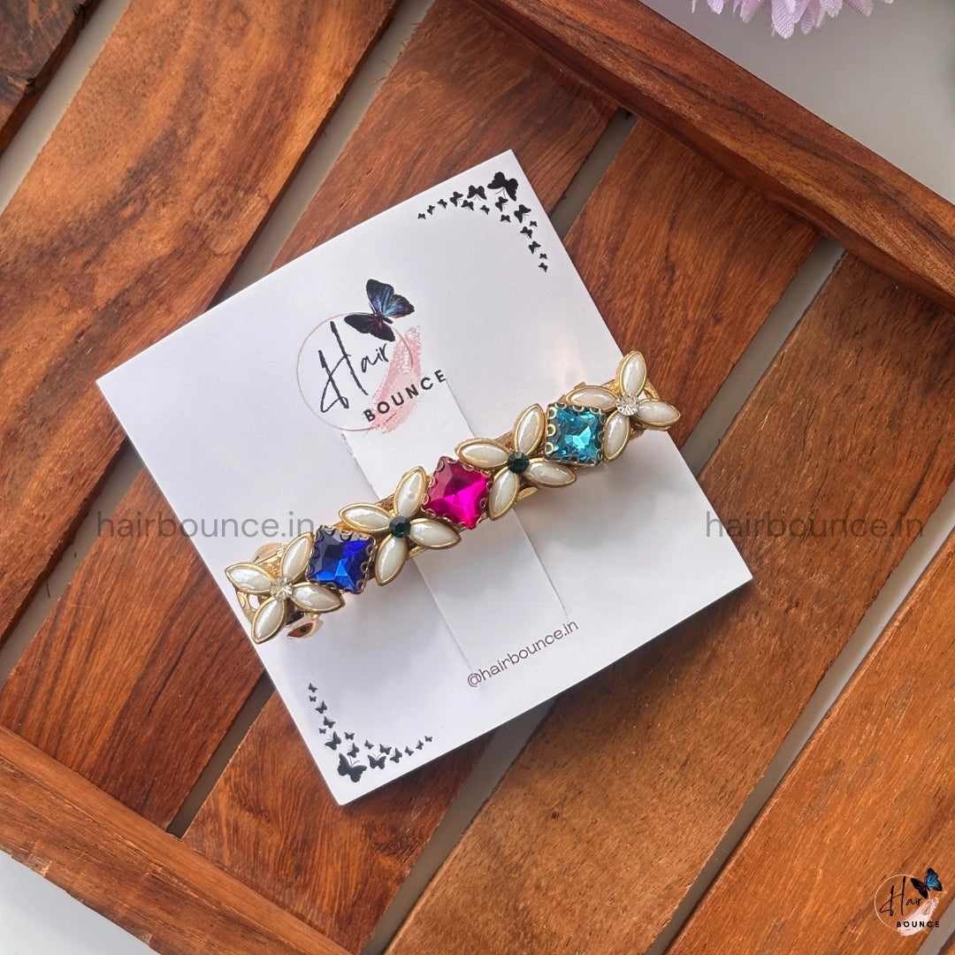 Multicolor Floral Crystal Barrette Hair Clip