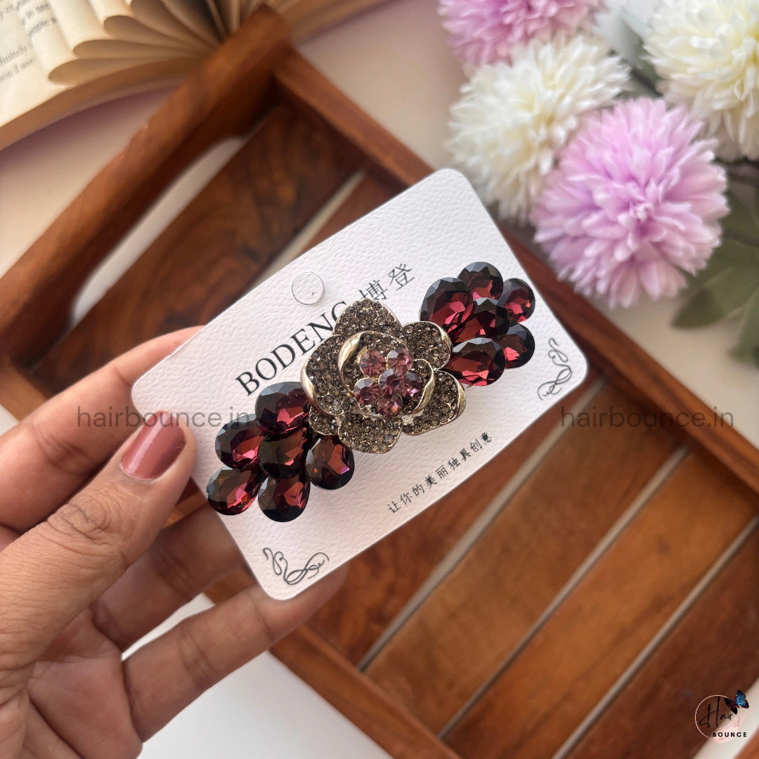 Crystal Rose Bar Clip