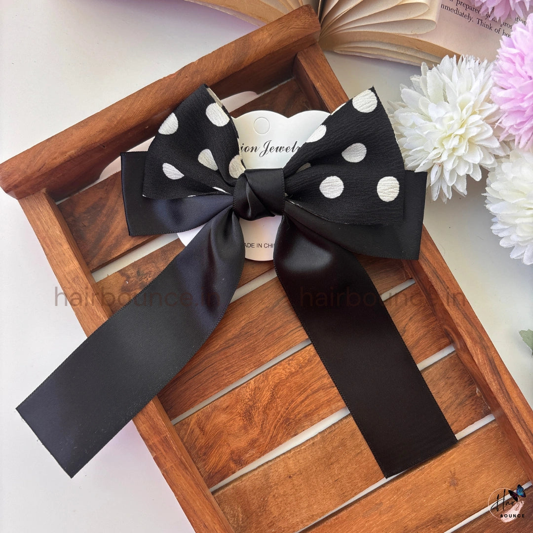 Elegant Polka Ribbon Bow Hair Clip