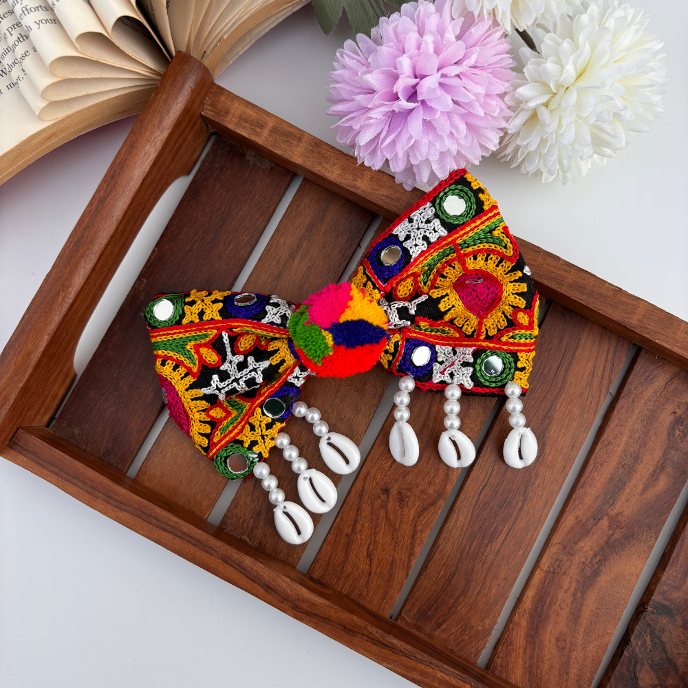 Navratri Mirror Work Bow Hair Clip