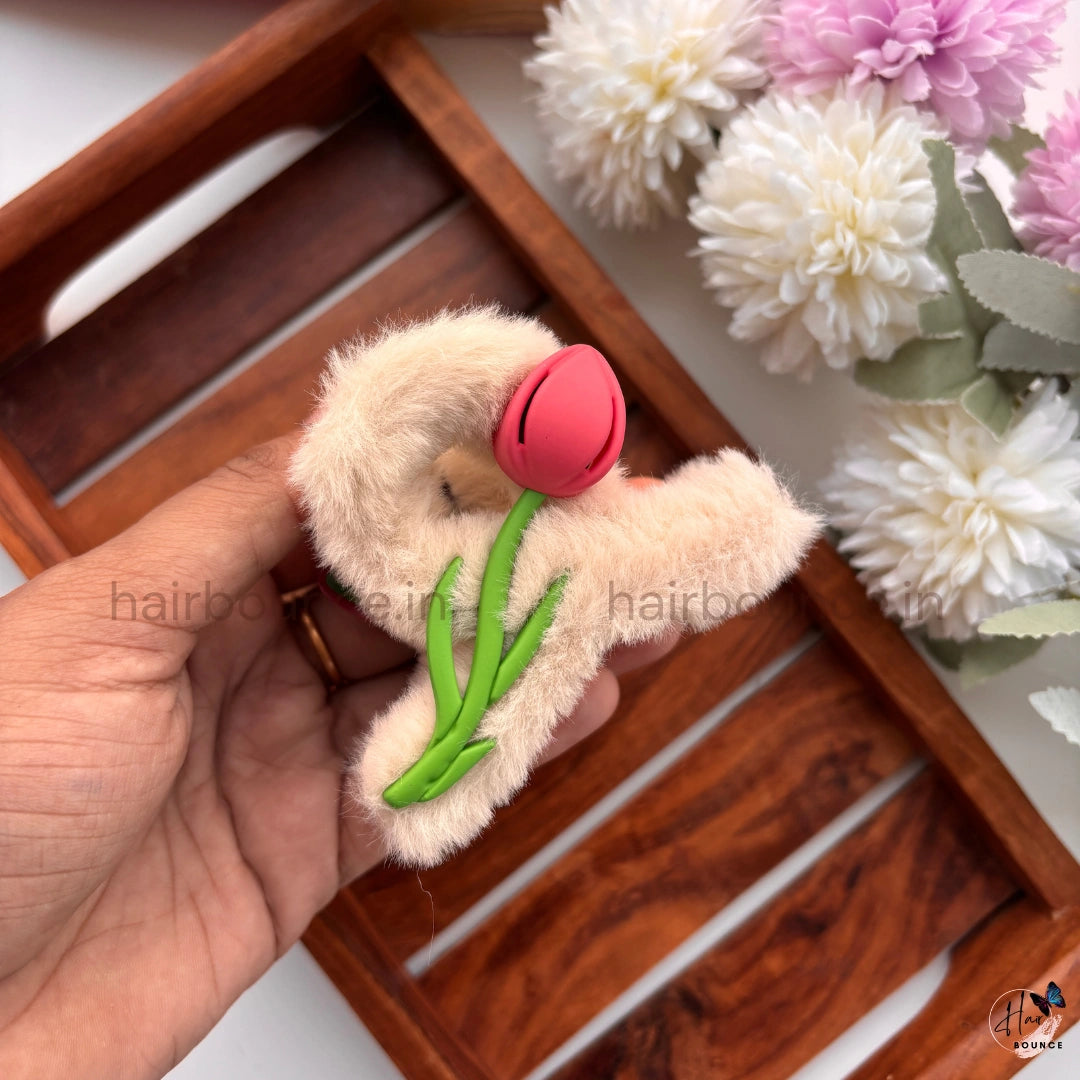 Colourful Fuzzy Tulip Hair Claw - Large