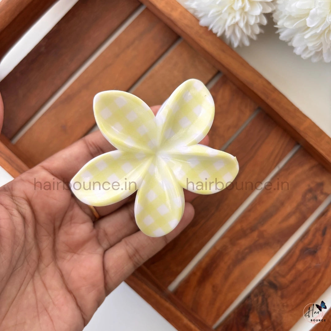 Pastel Check Flower Hair Claw – Large