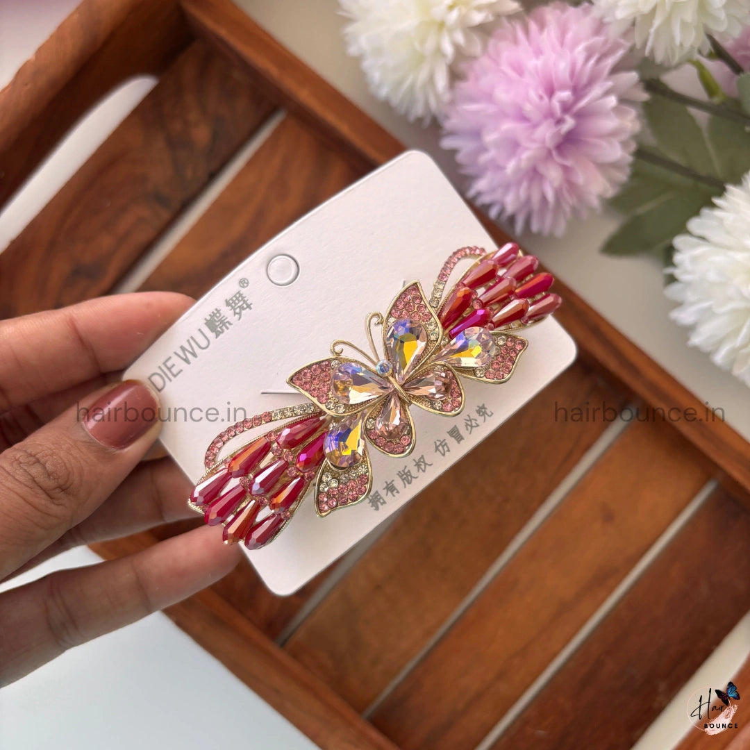 Aurora Butterfly Crystal Bar Clip