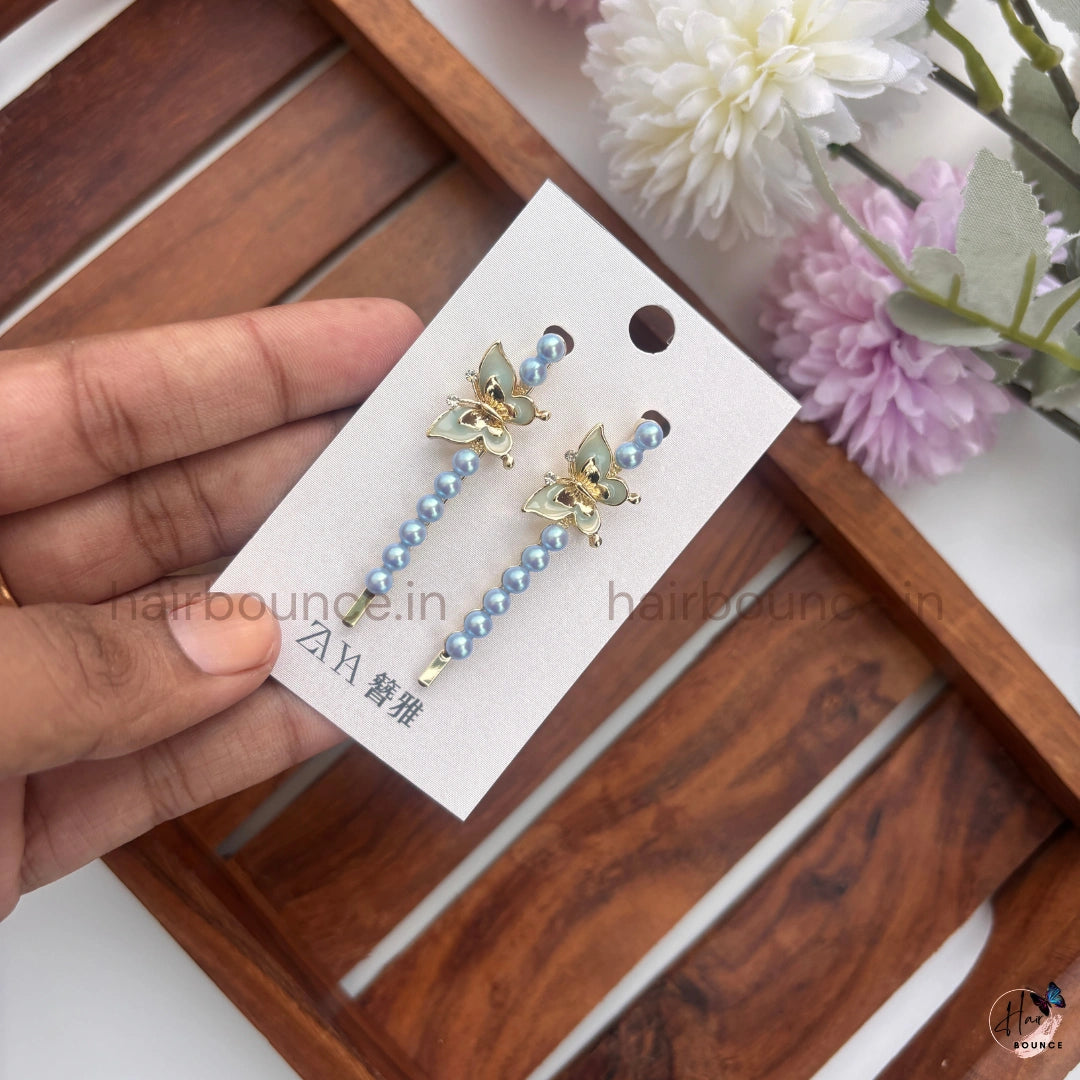 Butterfly Pearl Drop Hair Pins Set