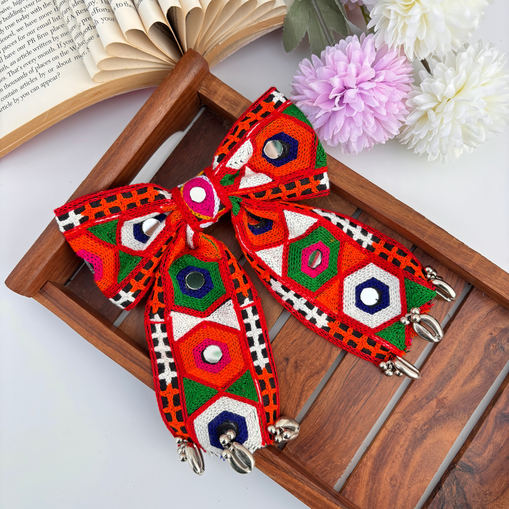 Navratri Geometric Mirror Bow Hair Clip