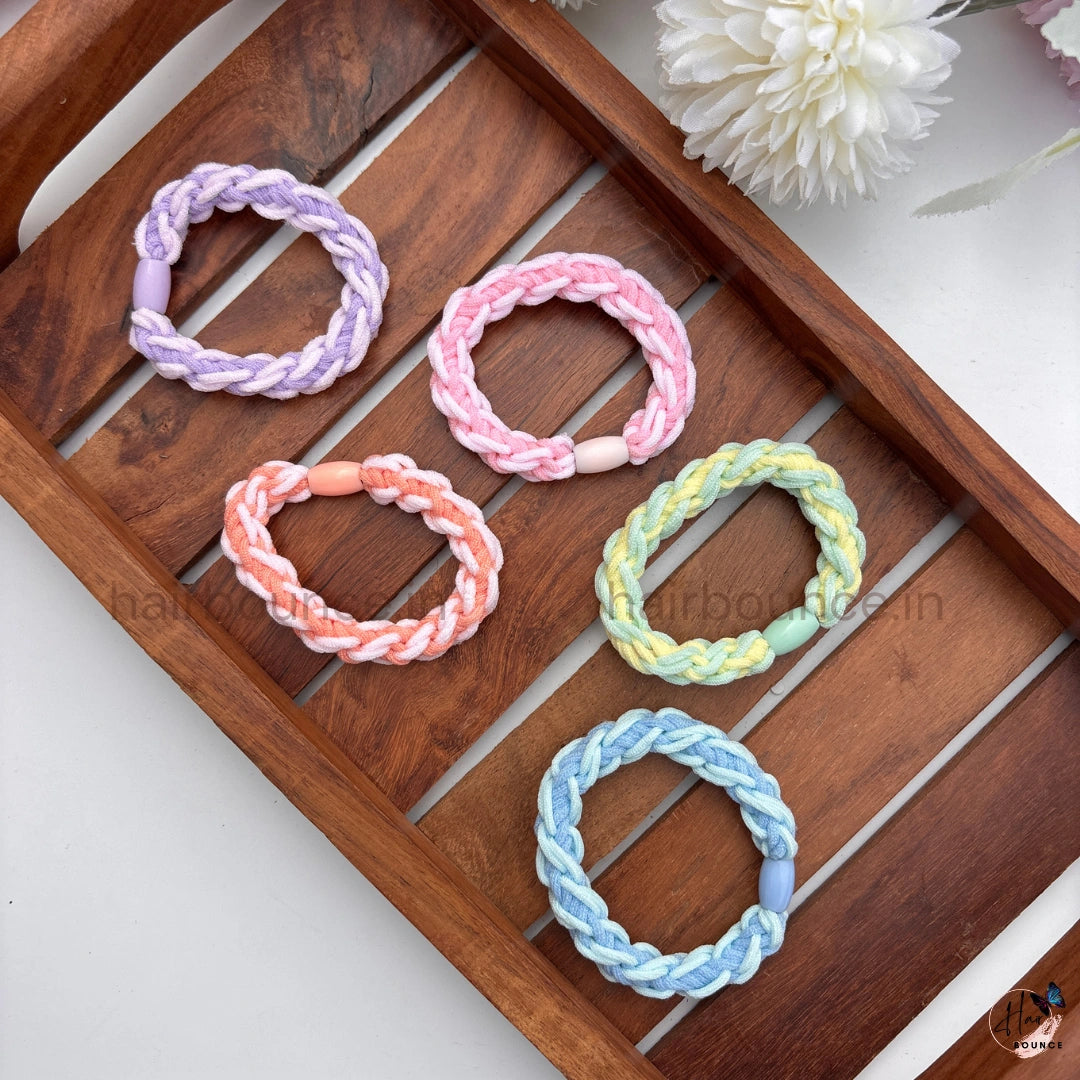 Pastel Braided Hair Ties for Women & Girls – Soft Elastic Ponytail Holders