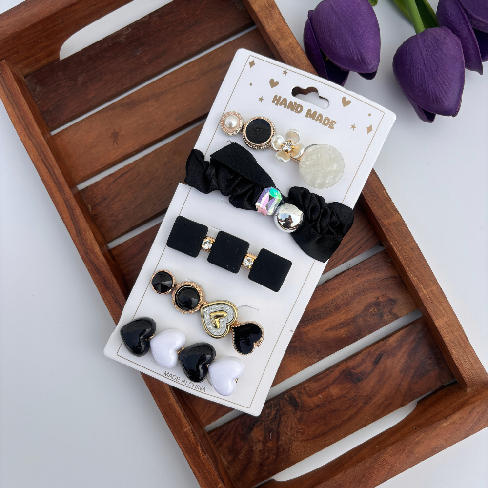 Black Beauty Clip Set – 1 Scrunchie & 4 Clips