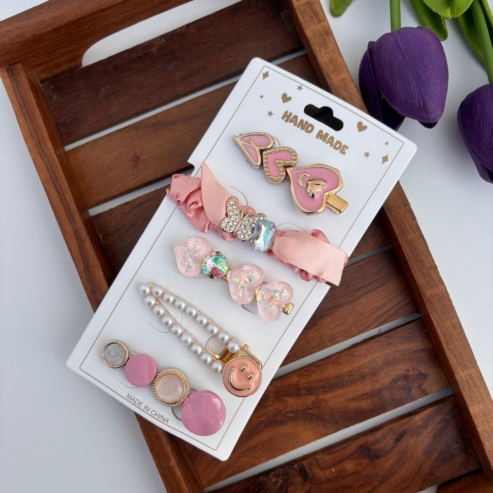 Pink Pop Hair Set – 1 Scrunchie & 4 Clips