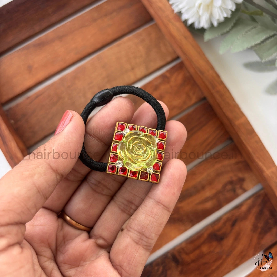 Golden Rose Crystal Hair Tie – Red Stone