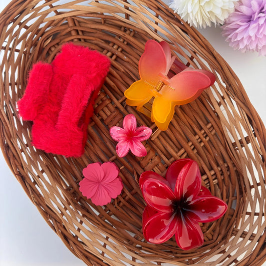 ❤️ Floral & Butterfly Hair Claw Hamper – Red Edition ❤️
