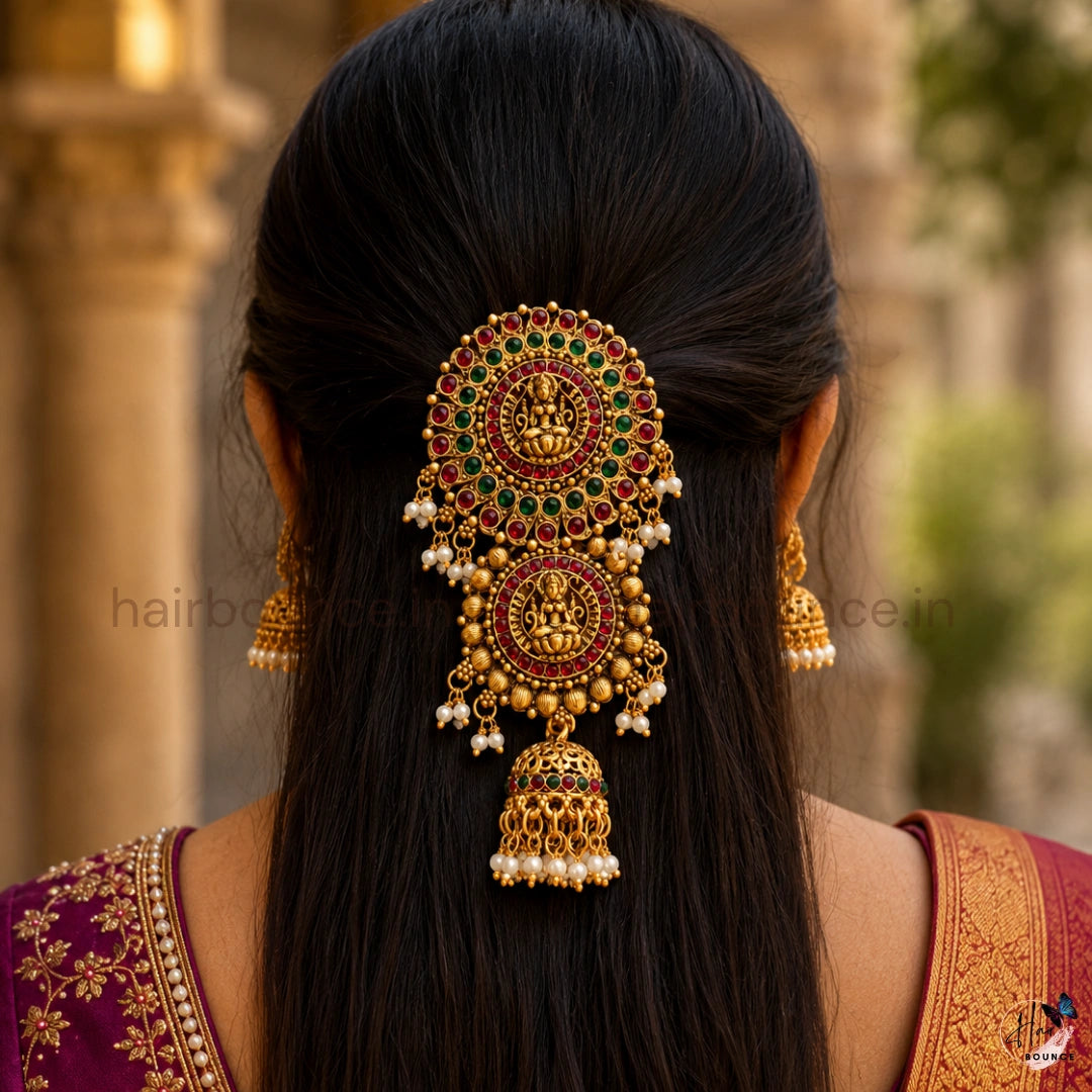 Lakshmi Kemp Jada Billa with Jhumka & Pearl Hangings