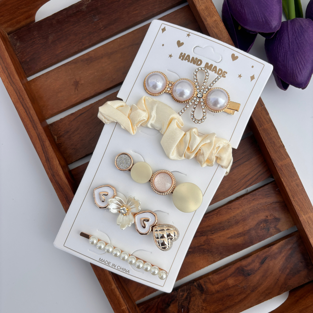 Ivory Dream Hair Set  -  1 Scrunchie & 4 Clips