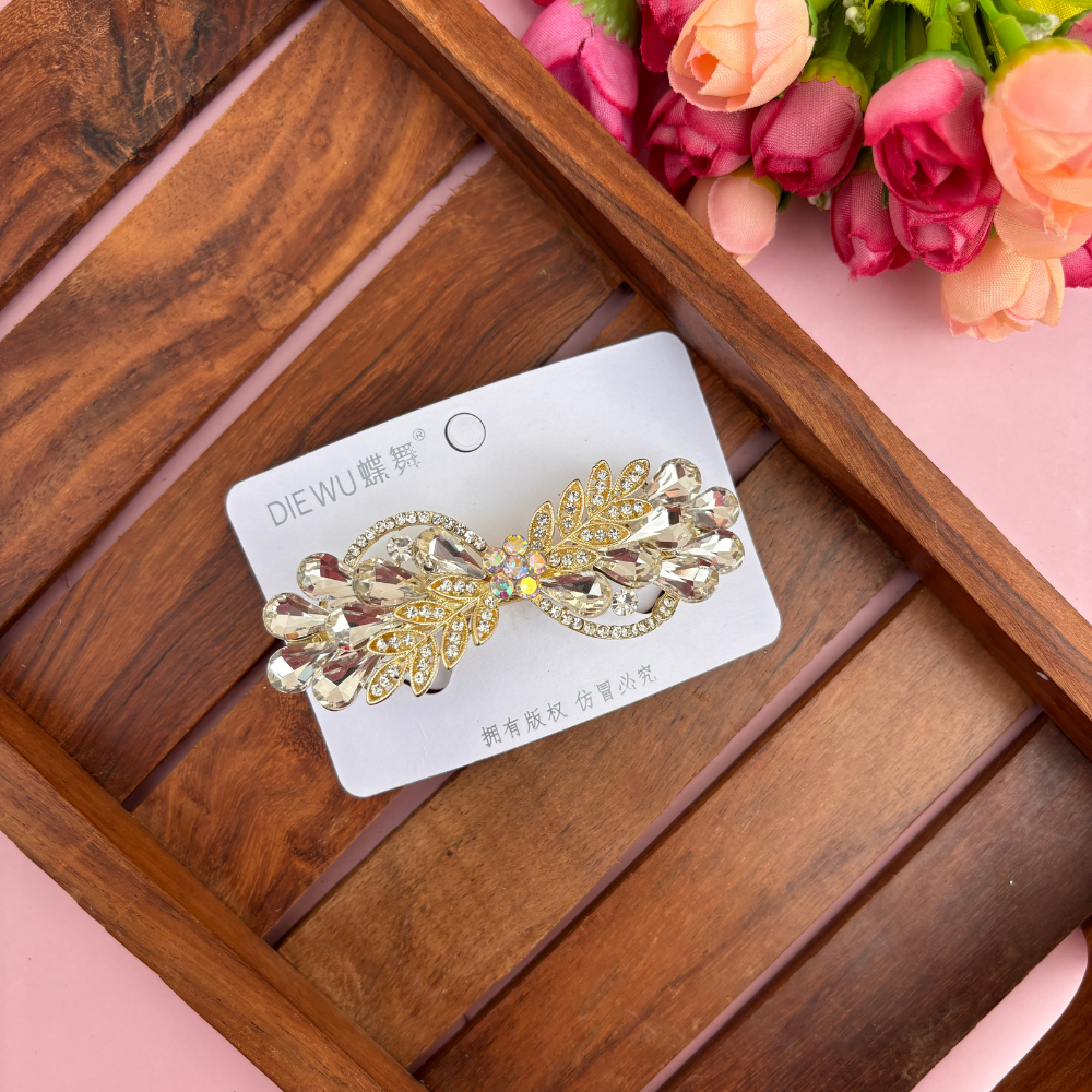 Premium Bow Leaf Crystal Center Clip