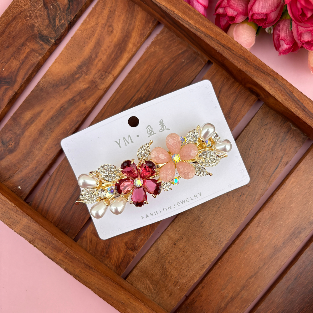 Premium Double Flower Pearl Center Clip