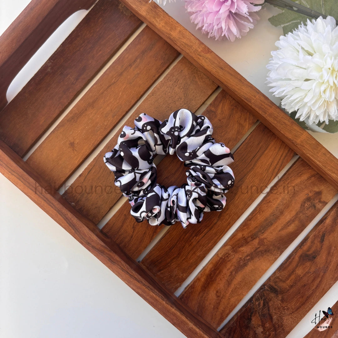 Panda Print Satin Scrunchie – Small