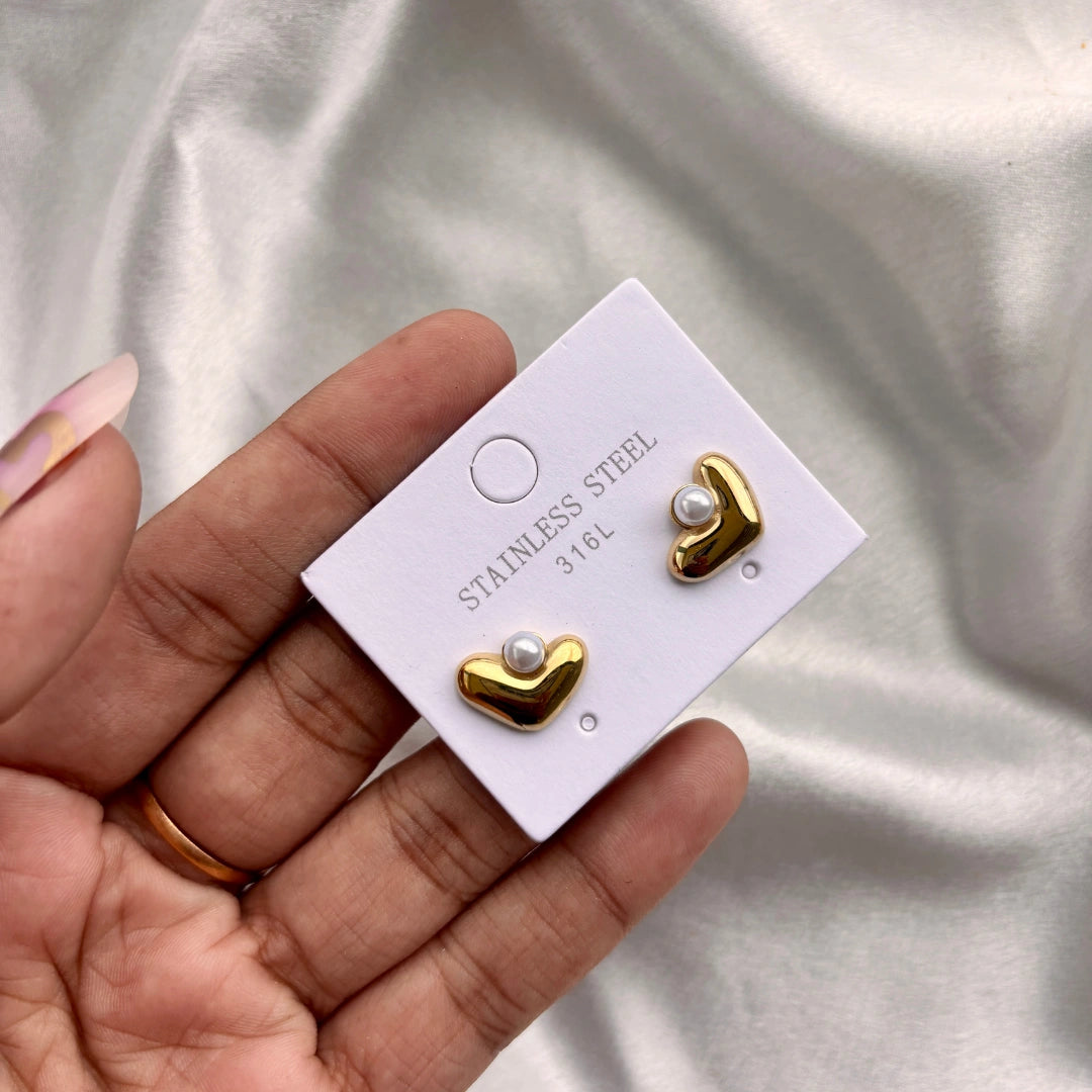 Pearl Heart Stainless Steel Studs