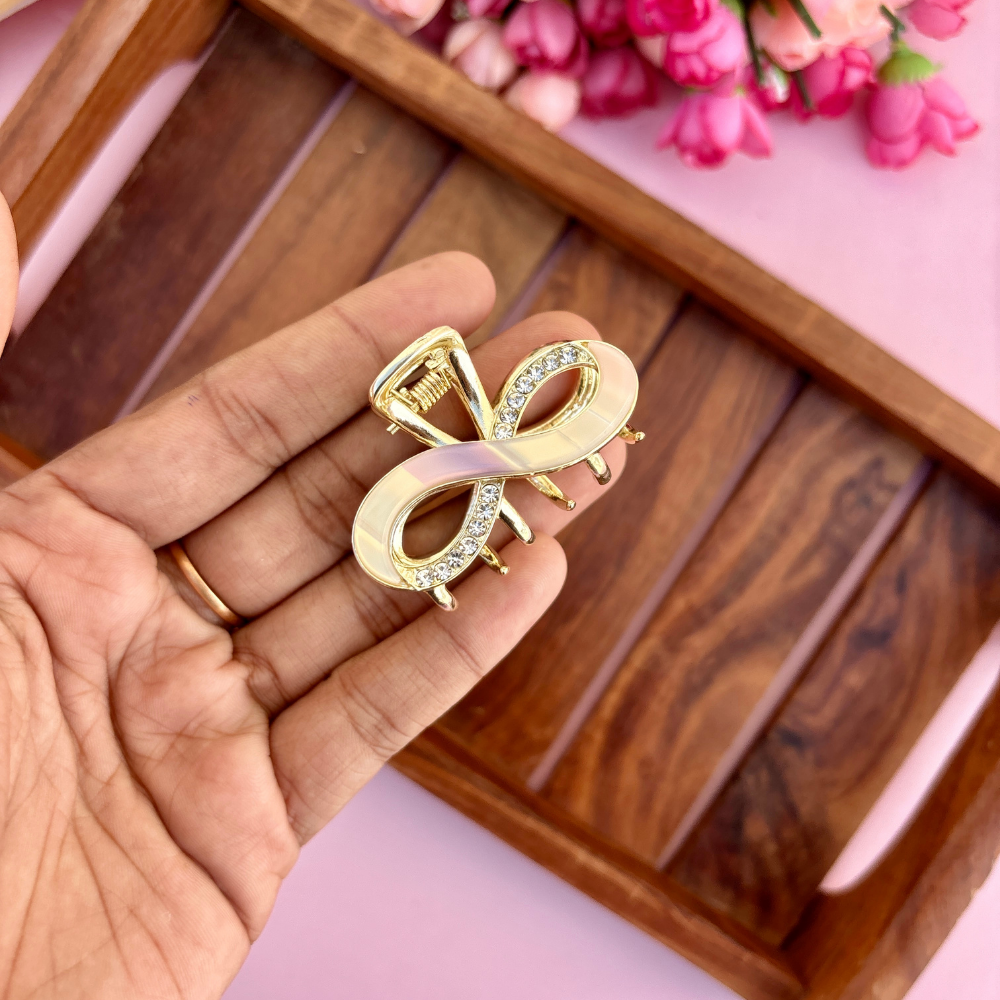 Premium Stoned Infinity Marble Finish Metal Hair Claw - Medium