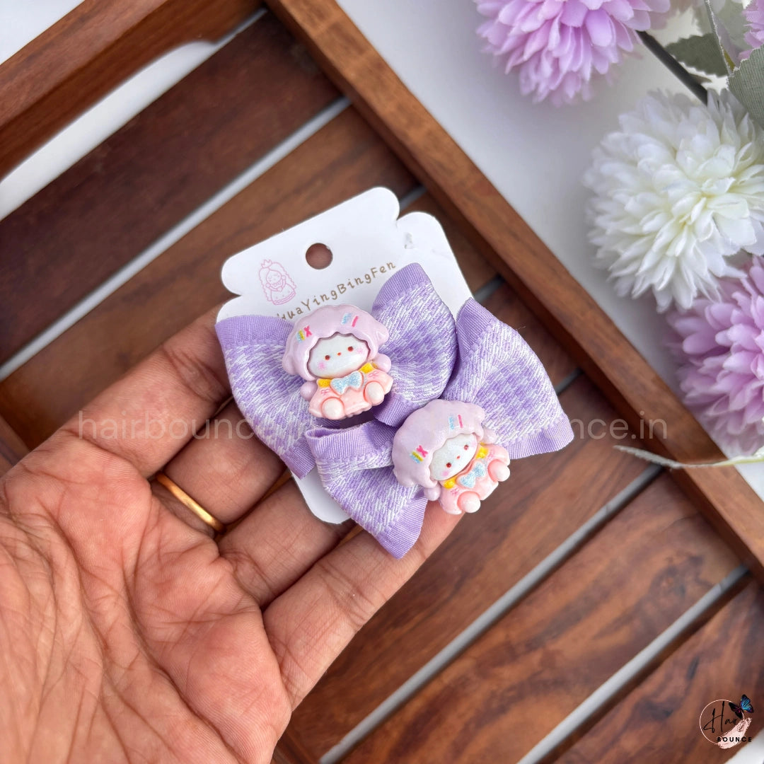 Cute Character Bow Alligator Clips for Girls – Soft Fabric Hair Accessories | Pack of 2