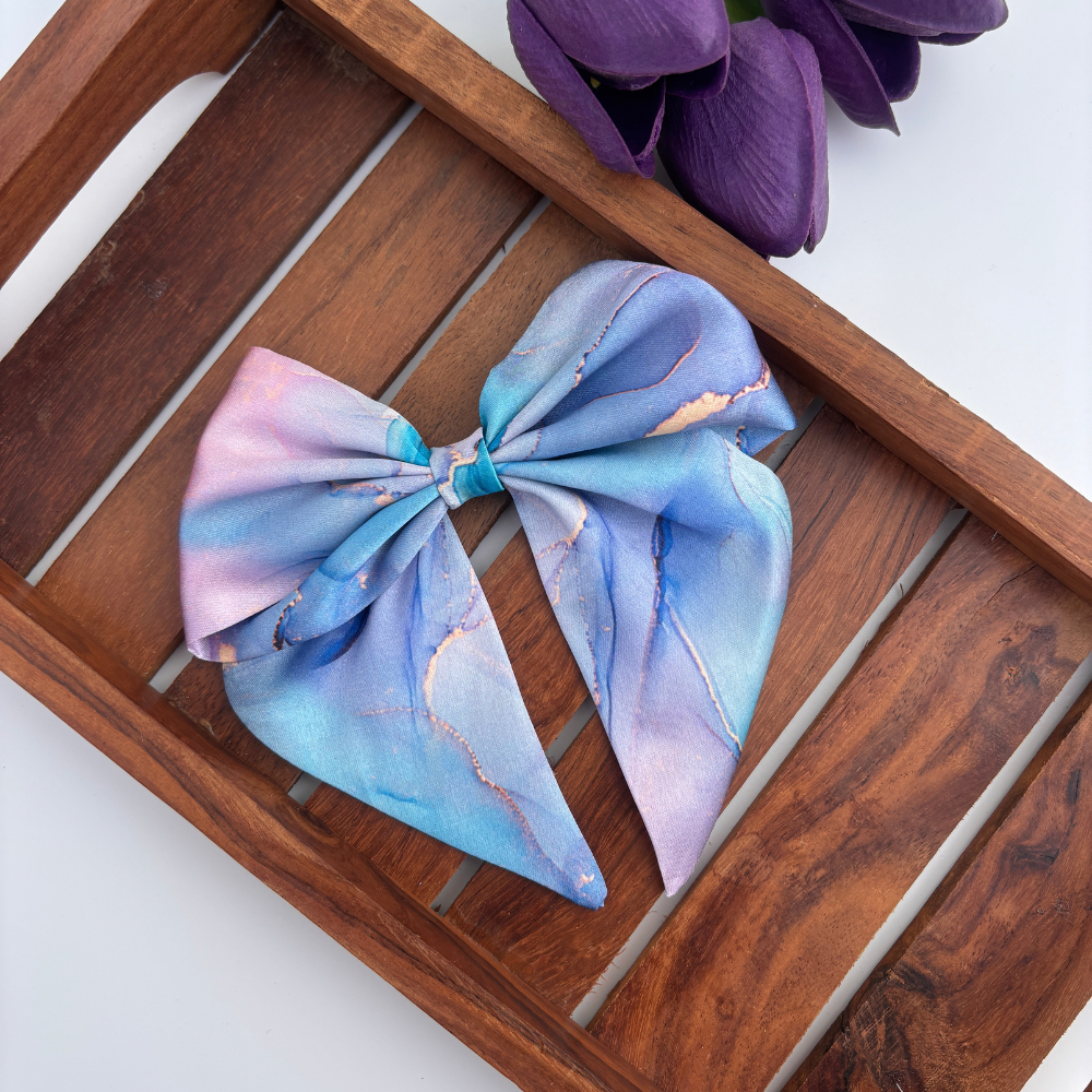 Ocean Marble Printed Sailor Bow