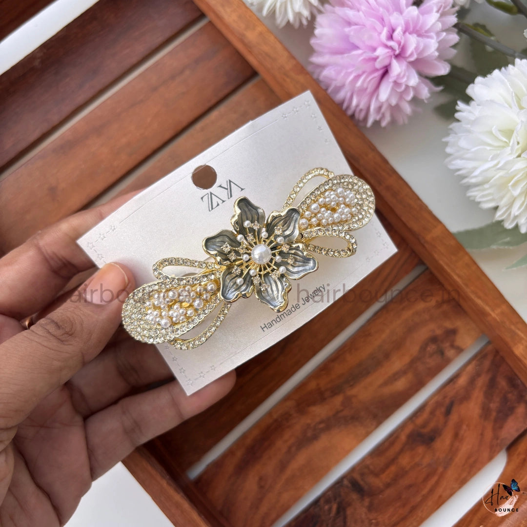 Pearl Bloom Floral Hair Barrette