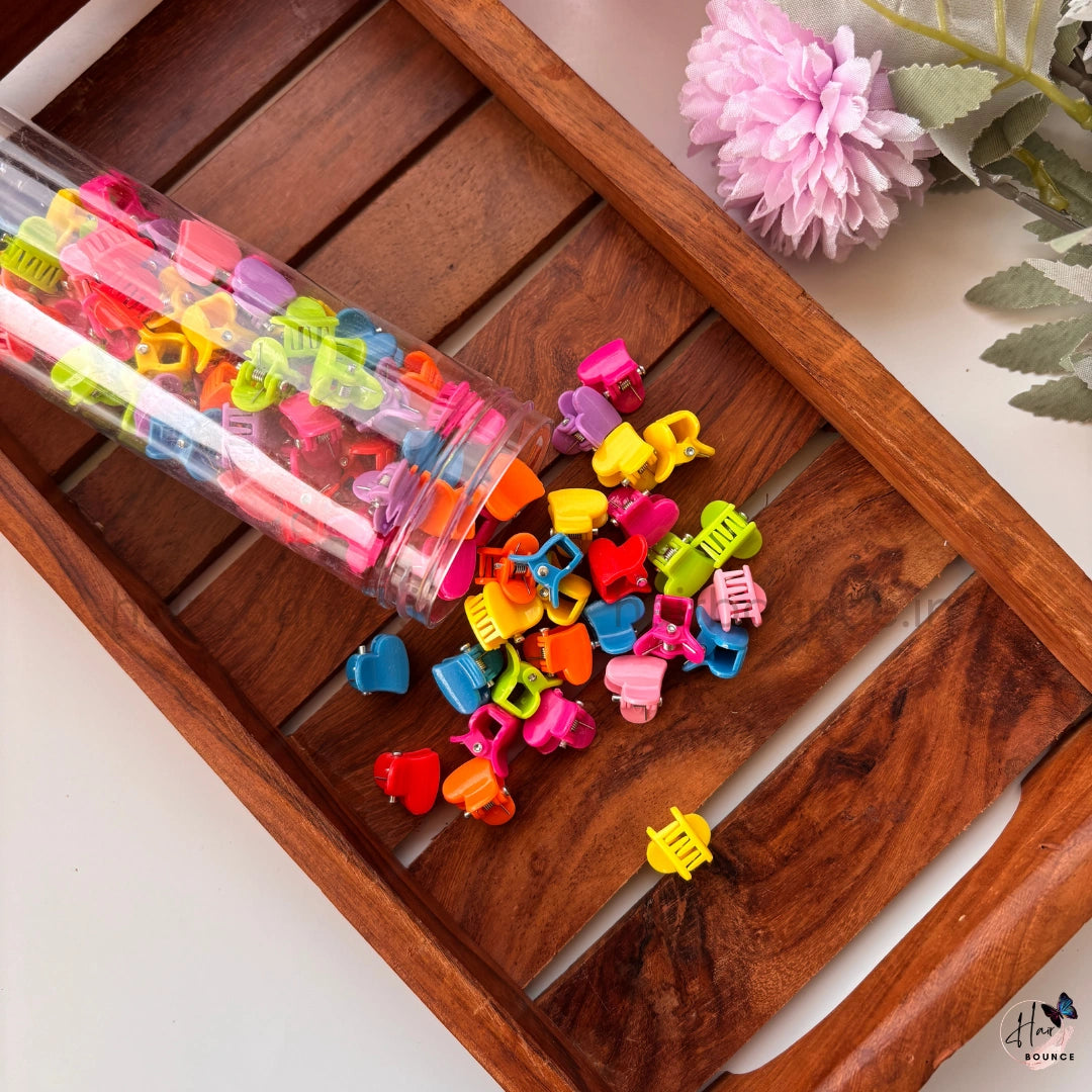 Mini Colorful Hair Claw Clip Set in Tube – Butterfly, Flower & Heart Mix - Pack of 95