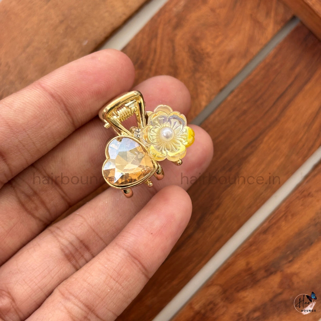 Crystal Heart Blossom Mini Hair Claw – Small