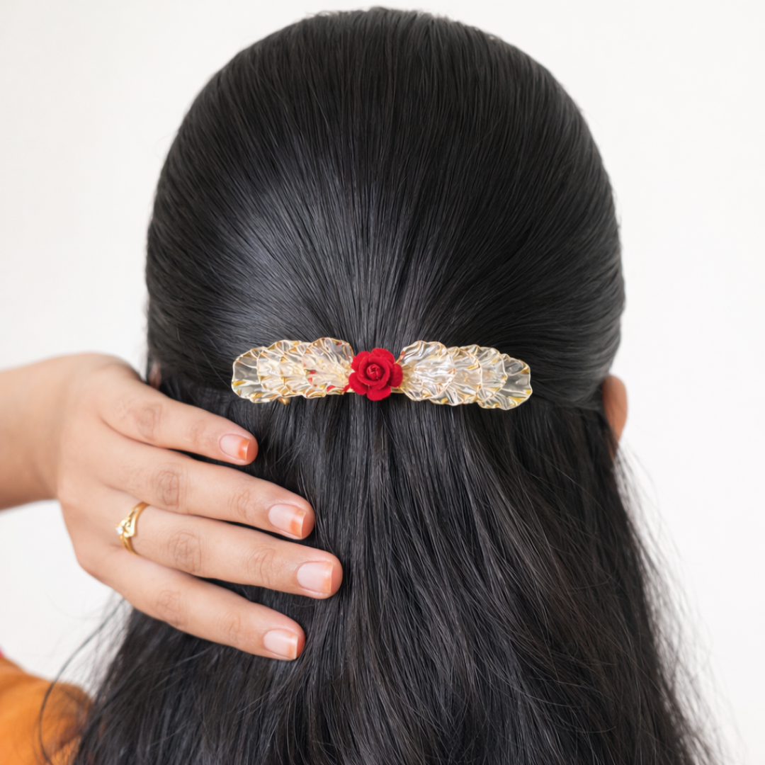 Golden Petal Rose Center Hair Clip