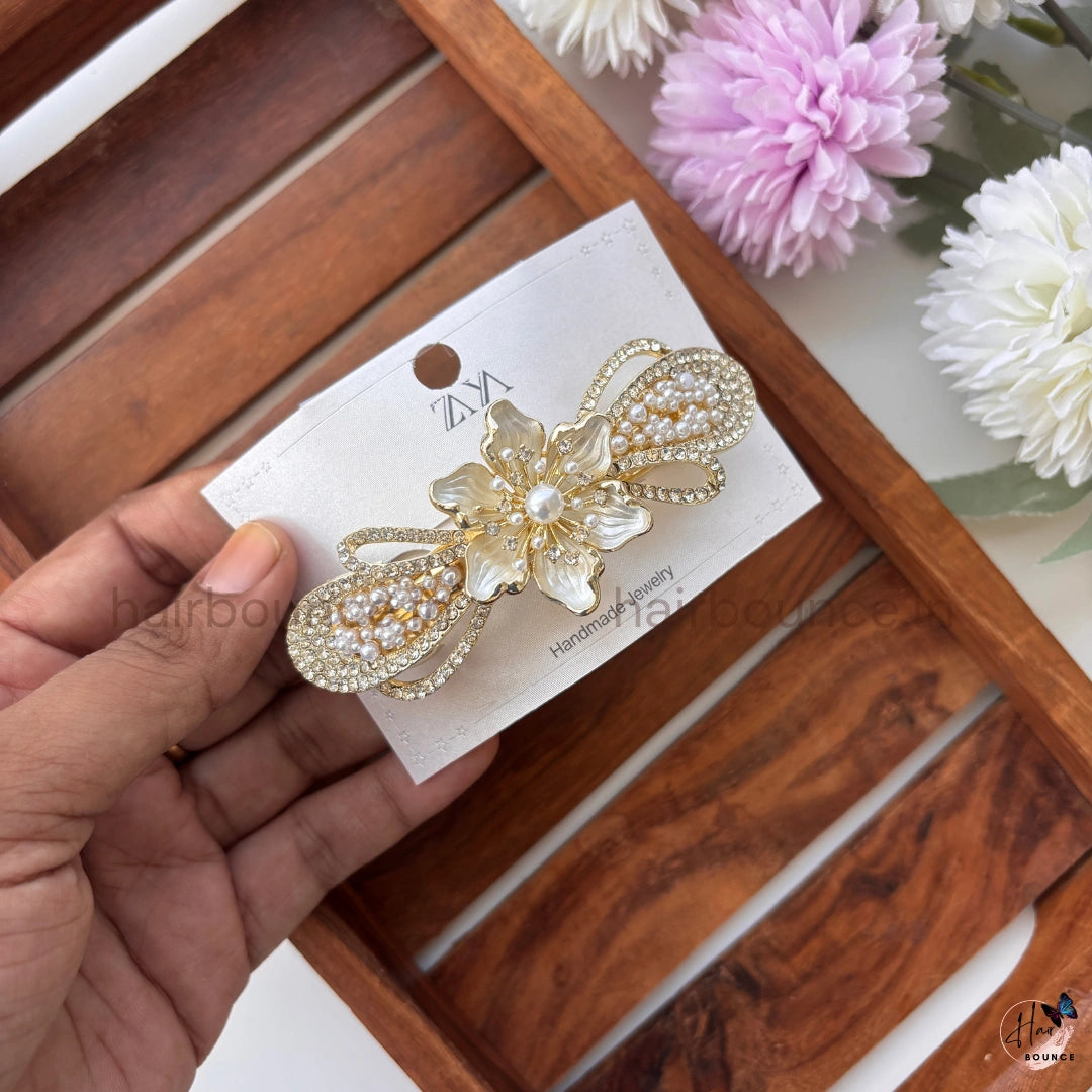 Pearl Bloom Floral Hair Barrette