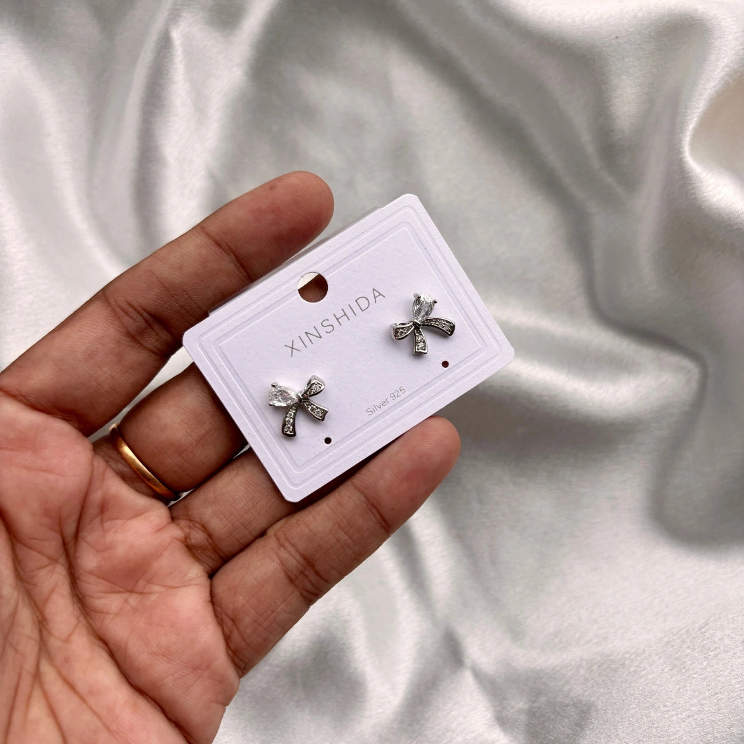 Silver Bow Crystal Studs