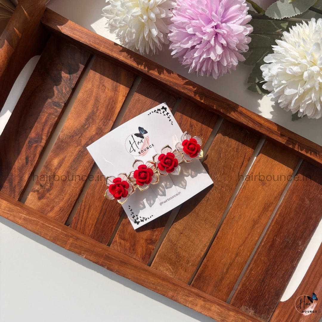 Crimson Rose Luxe Floral Center Hair Clip
