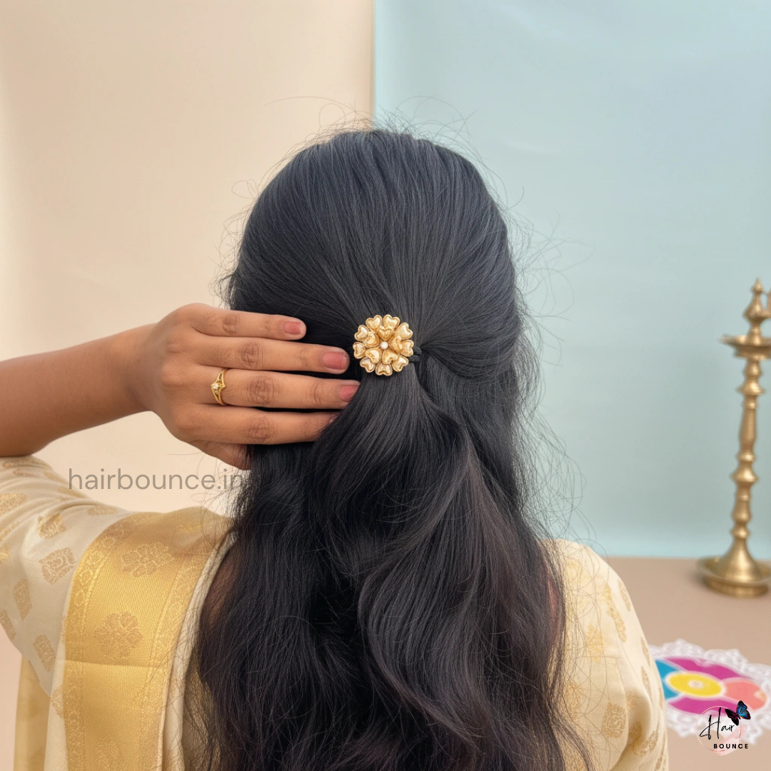 Gold Heart Circle Kundan Hair Band