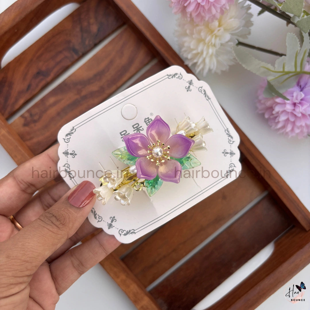 Enchanted Petal Pearl Hair Barrette – Elegant Floral Clip