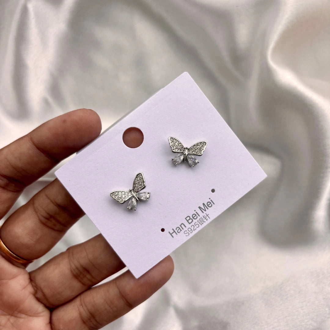 Silver Butterfly Crystal Studs