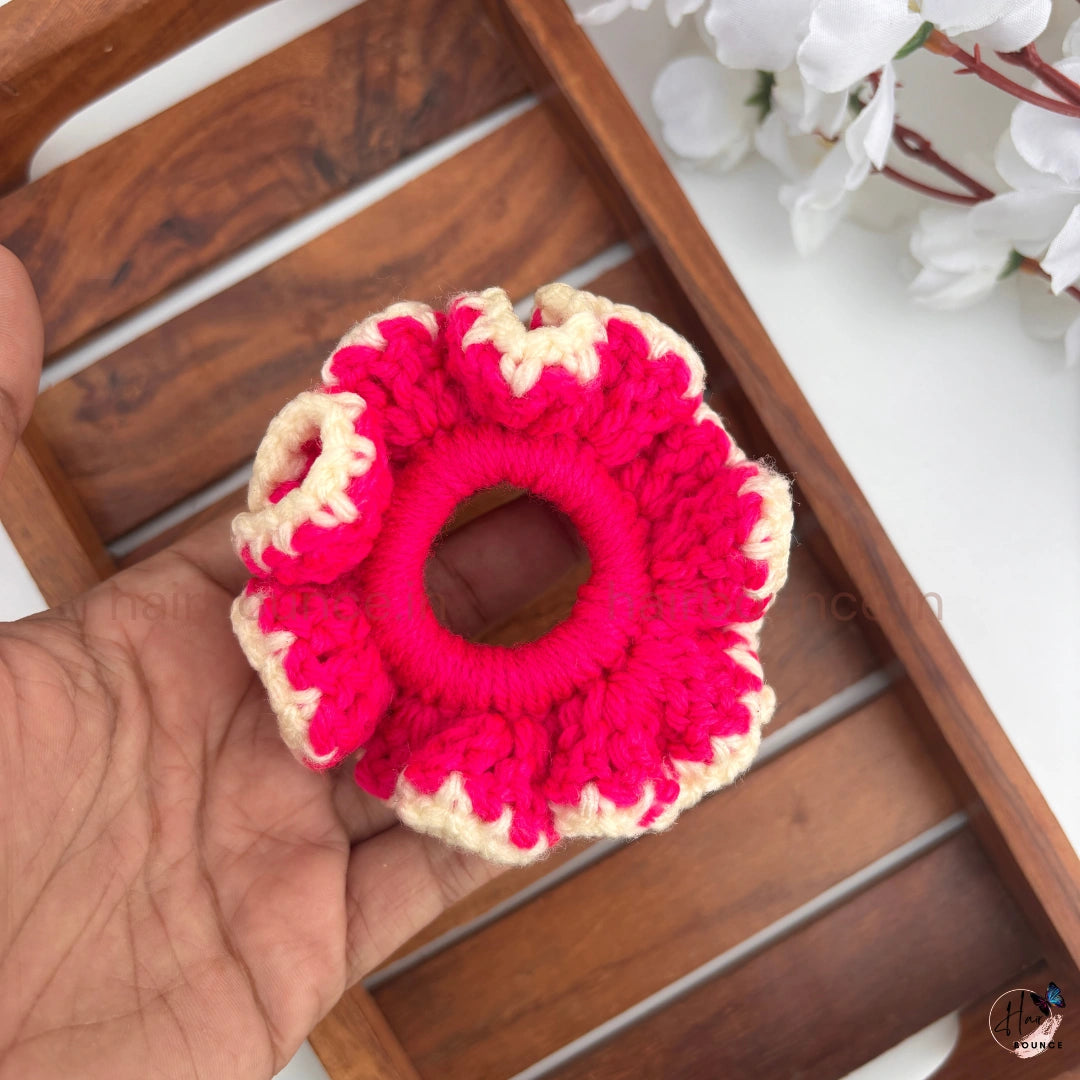 Handmade Crochet Ruffle Scrunchie – Soft Knitted Hair Scrunchie for Girls & Women