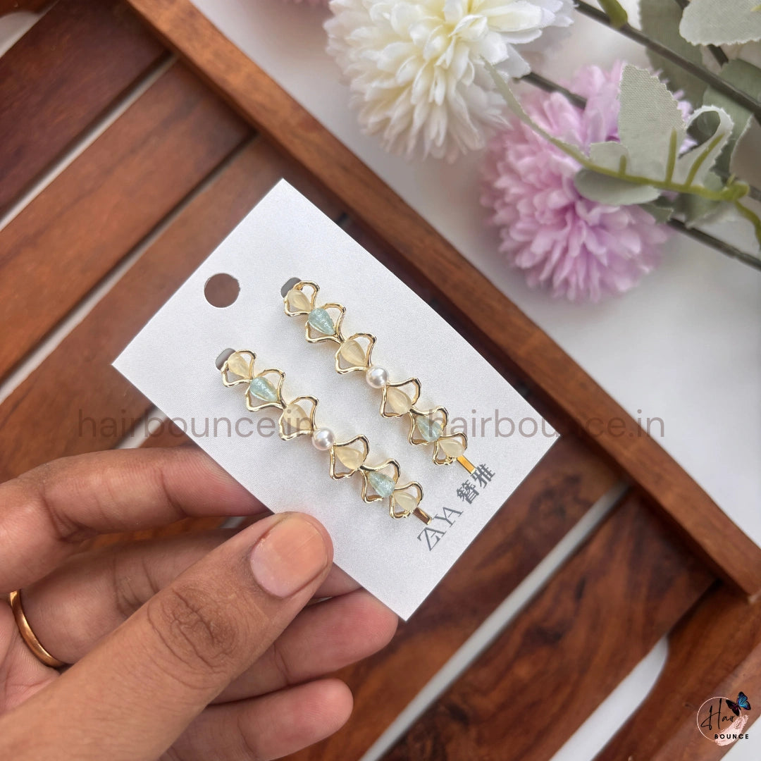 Golden Butterfly Pearl Drop Hair Pins