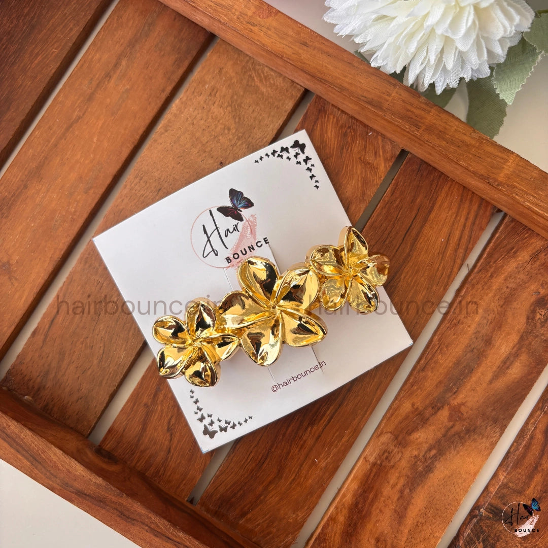 Celeste Bloom Metallic Floral Hair Barrette – Luxe Shine Collection
