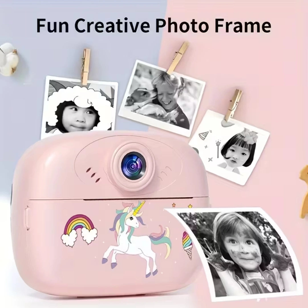 Cute Little Dinosaur Shape Instant Print Camera, 1080P HD Dual-Lens Camera Instant Print, Comes with 3 Rolls of Printing Paper, 6 Colored Pens, Rechargeable Battery, Ideal Gift for 3-14 Year Old Boys And Girls