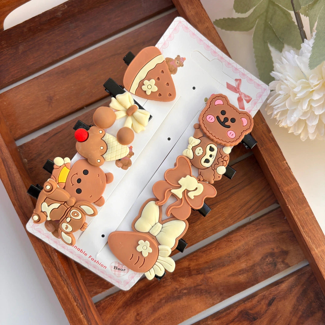 Brown Teddy Mix Hair Clips - Pack of 10