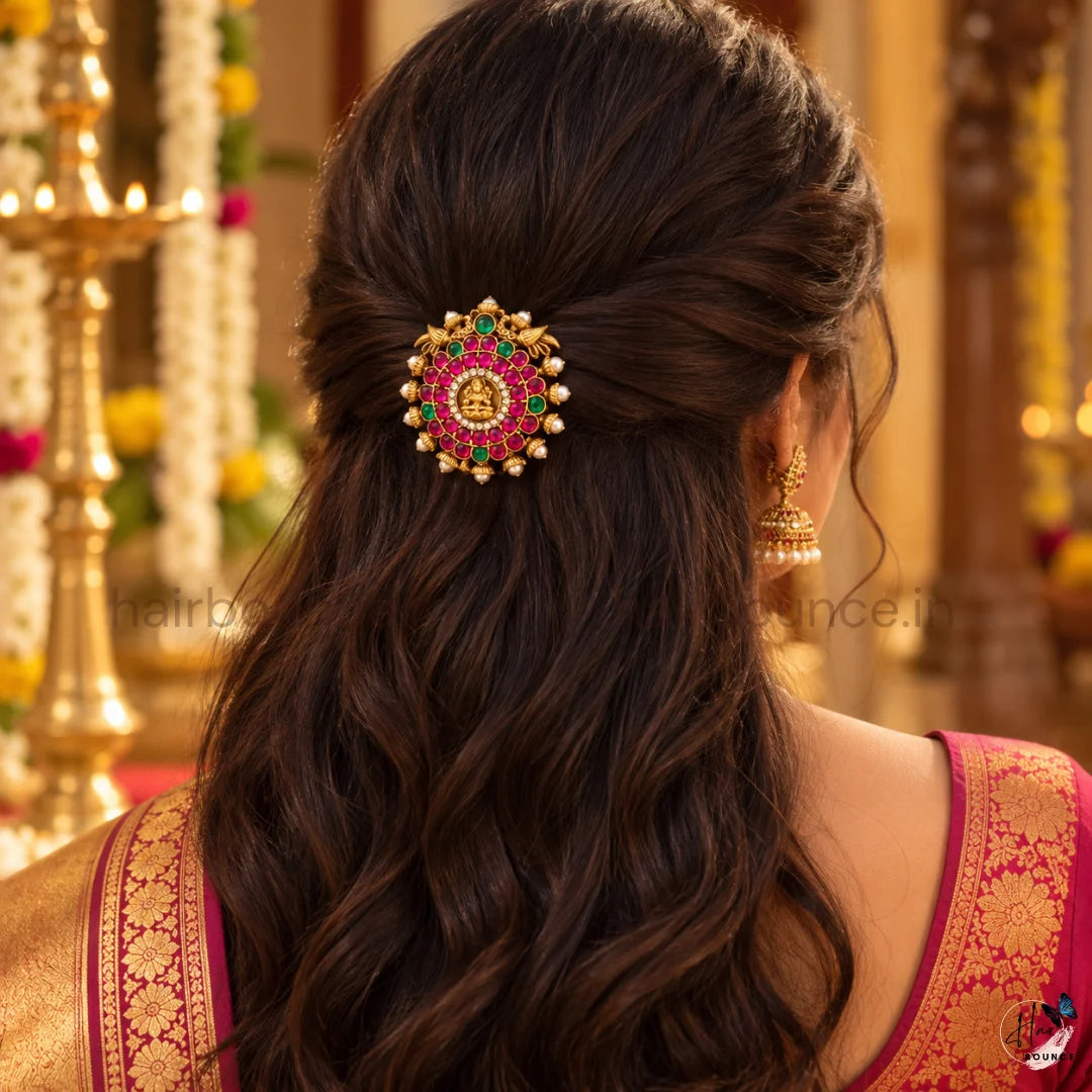 Lakshmi Chakra Kemp Hair Clip with Pearls