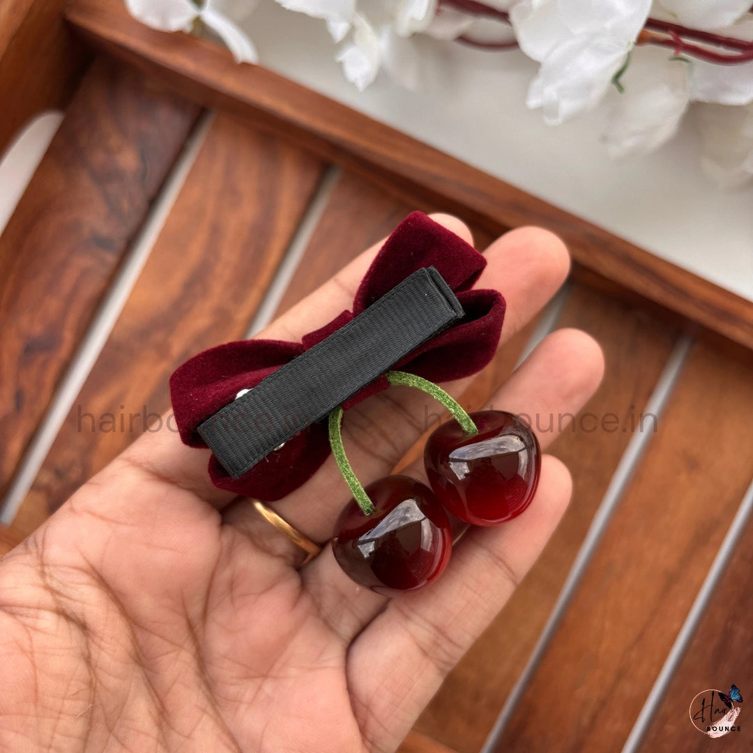 Velvet Cherry Bow Alligator Hair Clip – Maroon