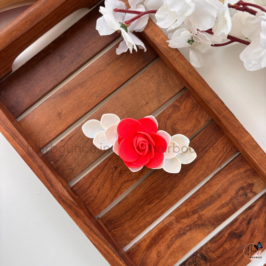 Red Rose Floral Center Hair Clip